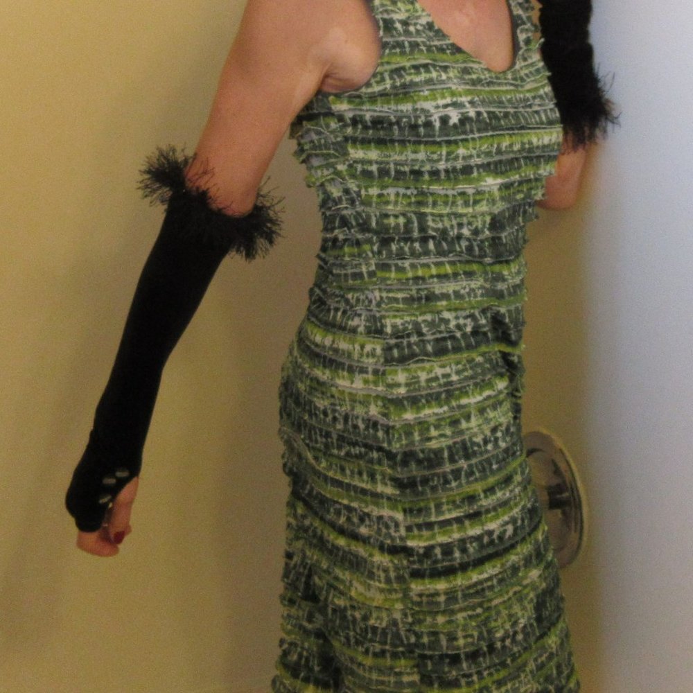 Green, Black n White STRETCHY Sleeveless Long Dress, XL / one size fits all.